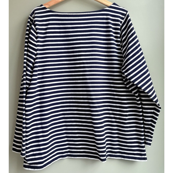 Talbots Authentic Navy White Stripe Floral Daisy Embroidered Cotton Top 2X - Picture 9 of 13